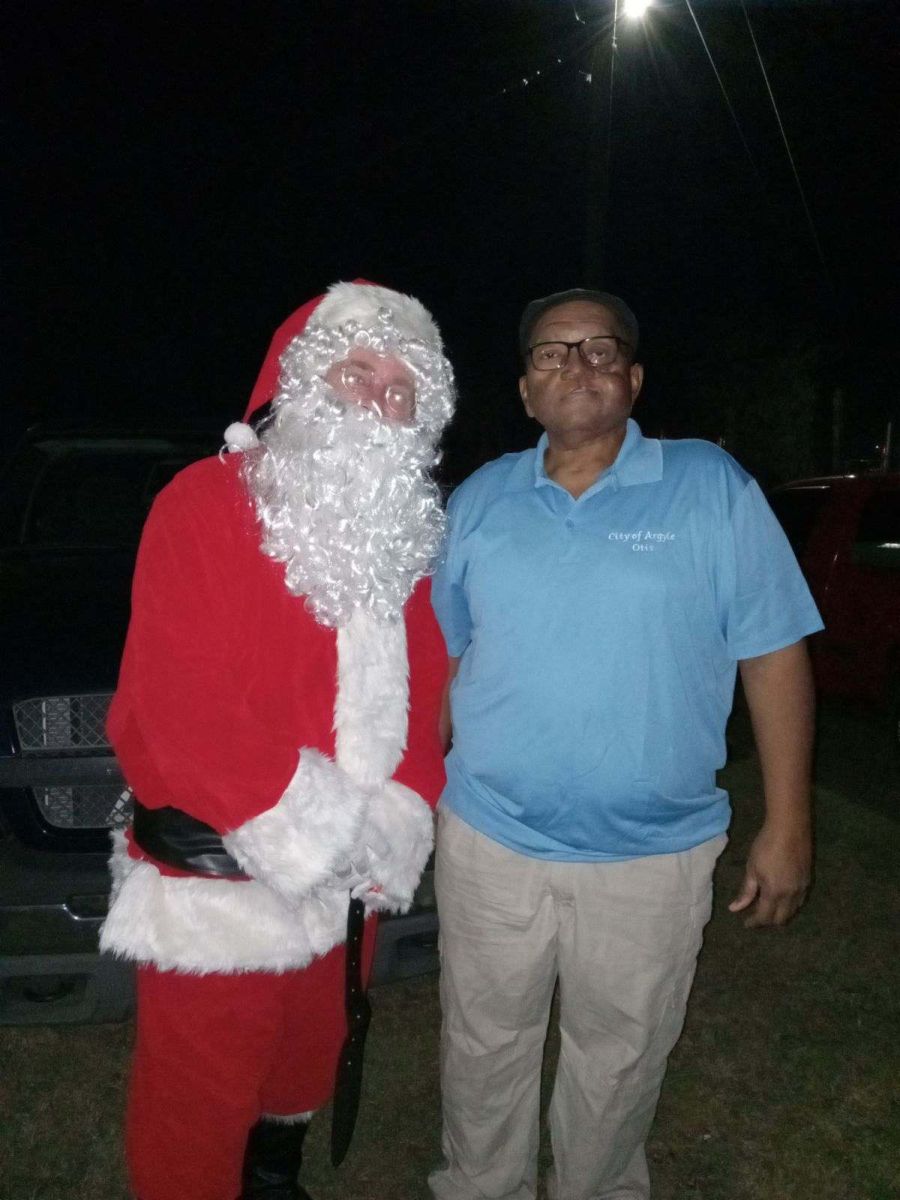 Santa and man at park 